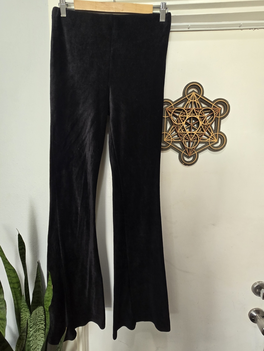 Black Velvet Soft Courderoy Flare Pants - Women